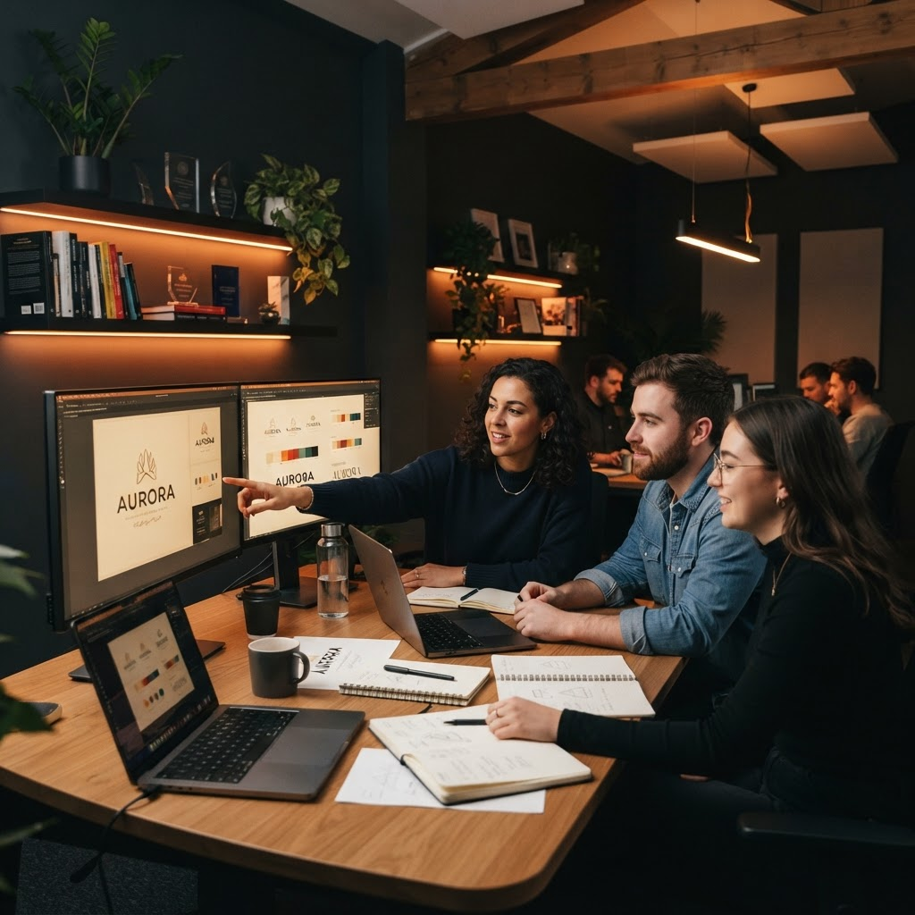 The Design Reino team collaborating in the studio